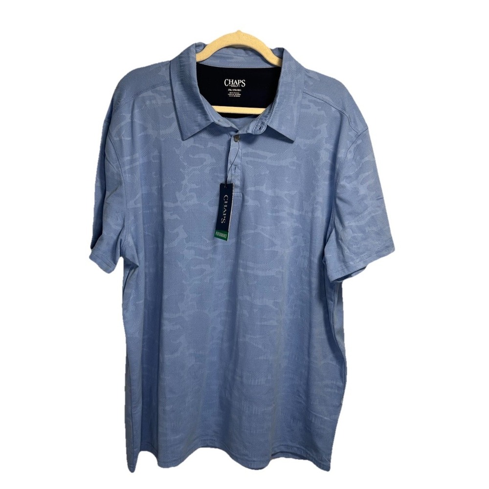 New Chaps Golf Polo Men's 2XL Blue‎ Geometric Wicking 4 Way Stretch Performance